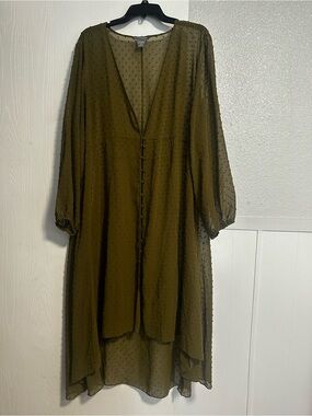 Sheer Olive Green Textured Midi Dress 2X